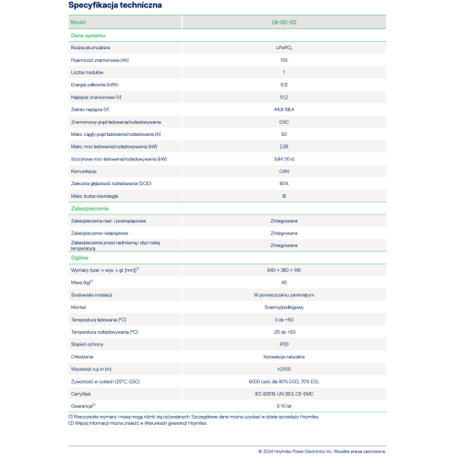 HOYMILES Bateria LB-5D-G2 51.2V 100Ah 5.12kWh (niskonapięciowy)