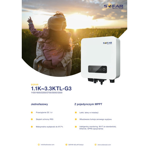 SOFAR 2700TL-G3 Jeden fazowy 1xMPPT